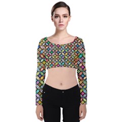 Floral Flowers Decorative Velvet Long Sleeve Crop Top