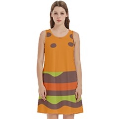 Hamburger Round Neck Sleeve Casual Dress With Pockets by anzea