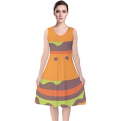 Hamburger V-neck Midi Sleeveless Dress 