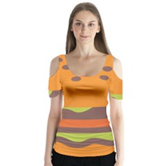 Hamburger Butterfly Sleeve Cutout T-shirt 