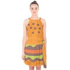 Hamburger Halter Collar Waist Tie Chiffon Dress