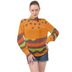 Hamburger High Neck Long Sleeve Chiffon Top