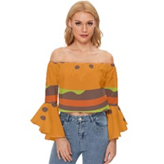 Hamburger Off Shoulder Flutter Bell Sleeve Top