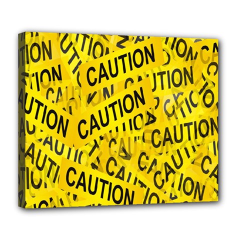 Caution Road Sign Cross Yellow Deluxe Canvas 24  X 20  (stretched)