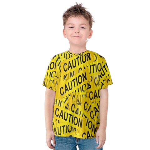 Caution Road Sign Cross Yellow Kids  Cotton T-shirt by anzea