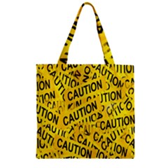 Caution Road Sign Cross Yellow Zipper Grocery Tote Bag