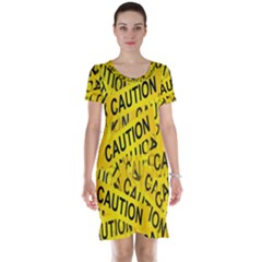 Caution Road Sign Cross Yellow Short Sleeve Nightdress