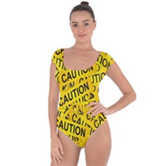 Caution Road Sign Cross Yellow Short Sleeve Leotard 