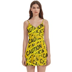 Caution Road Sign Cross Yellow Body Wrap Sleeveless V-neck Mini Dress by anzea