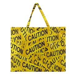 Caution Road Sign Cross Yellow Zipper Large Tote Bag