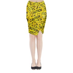 Caution Road Sign Cross Yellow Midi Wrap Pencil Skirt