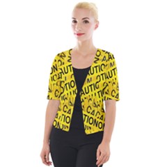 Caution Road Sign Cross Yellow Cropped Button Cardigan