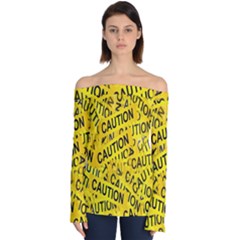 Caution Road Sign Cross Yellow Off Shoulder Long Sleeve Top