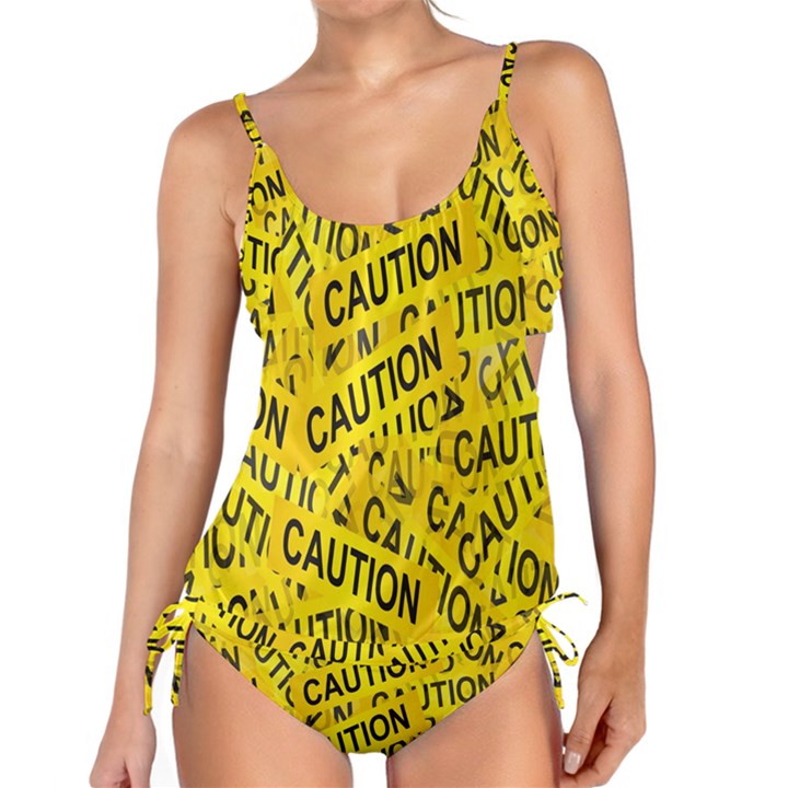 Caution Road Sign Cross Yellow Tankini Set