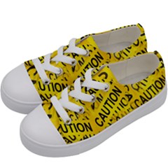 Caution Road Sign Cross Yellow Kids  Low Top Canvas Sneakers