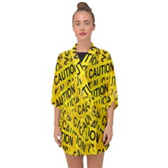 Caution Road Sign Cross Yellow Half Sleeve Chiffon Kimono