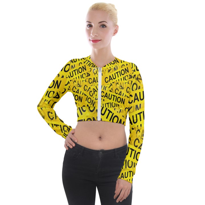 Caution Road Sign Cross Yellow Long Sleeve Cropped Velvet Jacket