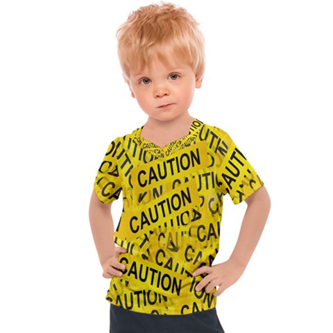 Caution Road Sign Cross Yellow Kids  Sports T-shirt by anzea