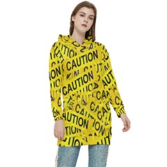 Caution Road Sign Cross Yellow Women s Long Oversized Pullover Hoodie