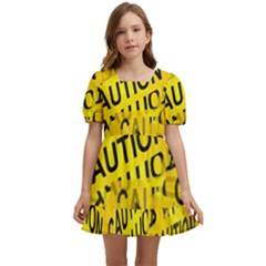 Caution Road Sign Cross Yellow Kids  Short Sleeve Dolly Dress