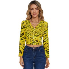 Caution Road Sign Cross Yellow Long Sleeve V-neck Top by anzea