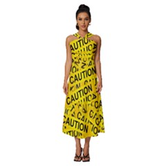 Caution Road Sign Cross Yellow Sleeveless Cross Front Cocktail Midi Chiffon Dress