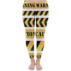 Caution Road Sign Warning Cross Danger Yellow Chevron Line Black Classic Winter Leggings by anzea