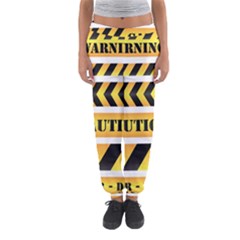 Caution Road Sign Warning Cross Danger Yellow Chevron Line Black Women s Jogger Sweatpants by anzea