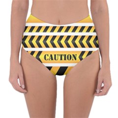 Caution Road Sign Warning Cross Danger Yellow Chevron Line Black Reversible High-waist Bikini Bottoms by anzea