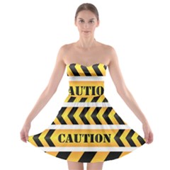 Caution Road Sign Warning Cross Danger Yellow Chevron Line Black Strapless Bra Top Dress by anzea