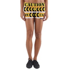 Caution Road Sign Warning Cross Danger Yellow Chevron Line Black Yoga Shorts by anzea