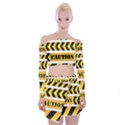 Caution Road Sign Warning Cross Danger Yellow Chevron Line Black Off Shoulder Top with Mini Skirt Set View1