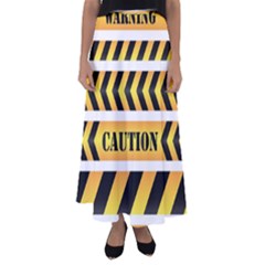 Caution Road Sign Warning Cross Danger Yellow Chevron Line Black Flared Maxi Skirt