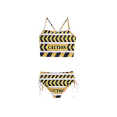 Caution Road Sign Warning Cross Danger Yellow Chevron Line Black Girls  Tankini Swimsuit