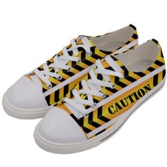 Caution Road Sign Warning Cross Danger Yellow Chevron Line Black Men s Low Top Canvas Sneakers