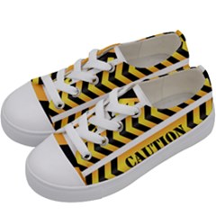 Caution Road Sign Warning Cross Danger Yellow Chevron Line Black Kids  Low Top Canvas Sneakers