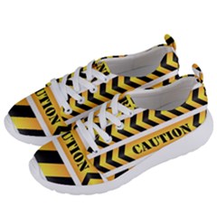 Caution Road Sign Warning Cross Danger Yellow Chevron Line Black Women s Lightweight Sports Shoes