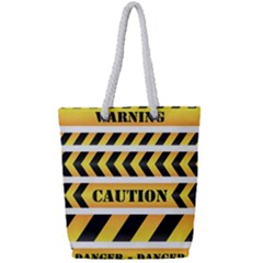 Caution Road Sign Warning Cross Danger Yellow Chevron Line Black Full Print Rope Handle Tote (small)