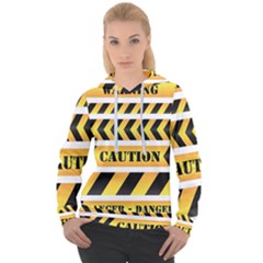 Caution Road Sign Warning Cross Danger Yellow Chevron Line Black Women s Overhead Hoodie