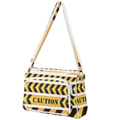 Caution Road Sign Warning Cross Danger Yellow Chevron Line Black Front Pocket Crossbody Bag