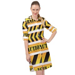 Caution Road Sign Warning Cross Danger Yellow Chevron Line Black Long Sleeve Mini Shirt Dress by anzea