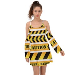 Caution Road Sign Warning Cross Danger Yellow Chevron Line Black Boho Dress by anzea