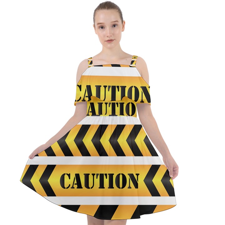 Caution Road Sign Warning Cross Danger Yellow Chevron Line Black Cut Out Shoulders Dress