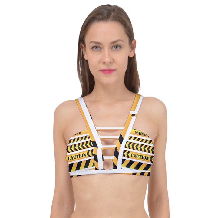 Caution Road Sign Warning Cross Danger Yellow Chevron Line Black Cage Up Bikini Top