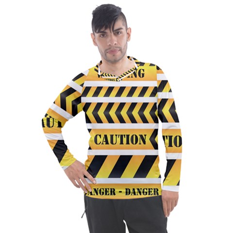 Caution Road Sign Warning Cross Danger Yellow Chevron Line Black Men s Pique Long Sleeve T-shirt by anzea