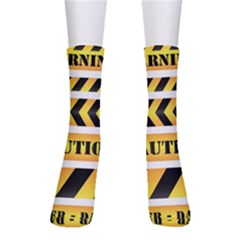 Caution Road Sign Warning Cross Danger Yellow Chevron Line Black Crew Socks by anzea