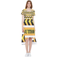 Caution Road Sign Warning Cross Danger Yellow Chevron Line Black High Low Boho Dress by anzea