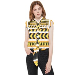 Caution Road Sign Warning Cross Danger Yellow Chevron Line Black Frill Detail Shirt by anzea