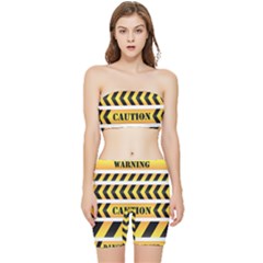 Caution Road Sign Warning Cross Danger Yellow Chevron Line Black Stretch Shorts And Tube Top Set by anzea