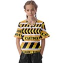 Caution Road Sign Warning Cross Danger Yellow Chevron Line Black Kids  V-Neck Horn Sleeve Blouse View1